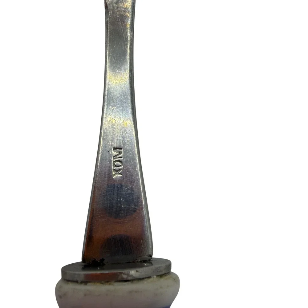Vtg INOX Italy Spatula Ceramic Handle Blue White Bird Motif Kitchen Utensil